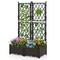 Black Elevated Garden Planter Box with Trellis and Drainage System